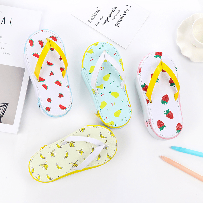 Cute Fruit Flip-Flops Creative Slippers Pencil Bag School Office Stationery Supplies Pencil Case - MRSLM