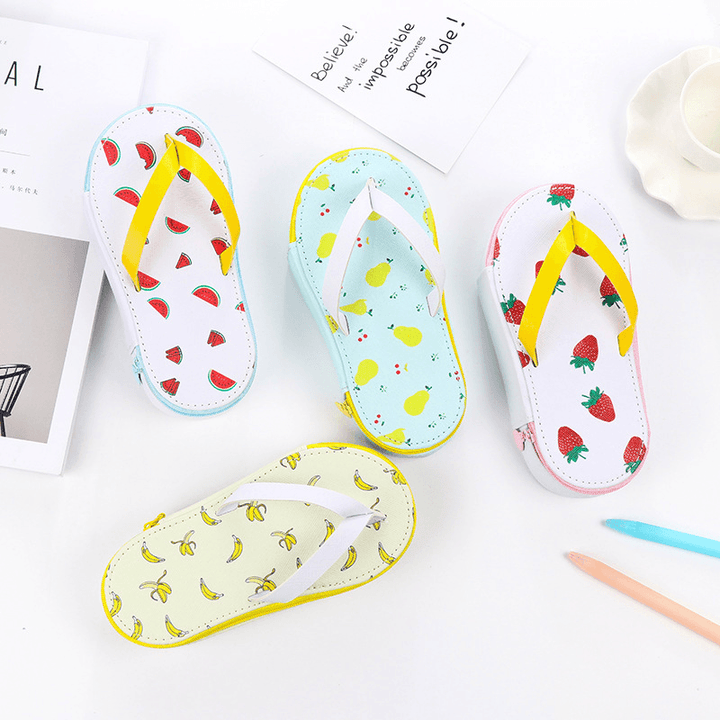 Cute Fruit Flip-Flops Creative Slippers Pencil Bag School Office Stationery Supplies Pencil Case - MRSLM