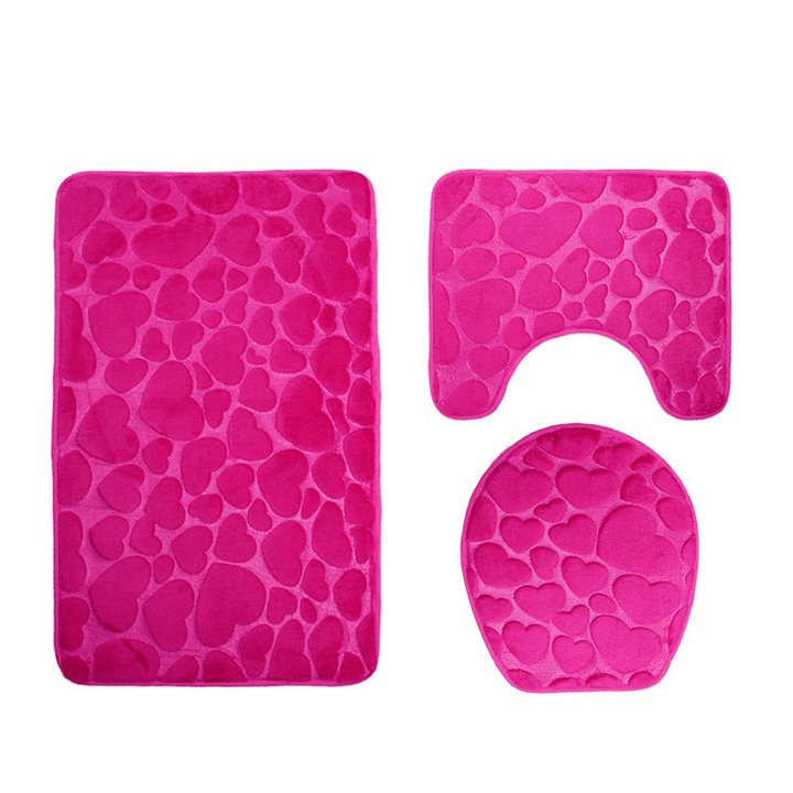 3Pcs 3D Bathroom Mats Toilet Decor Bath Mat Solid Flower Anti-Skid Carpet Water Absorbent Foot Rugs - MRSLM