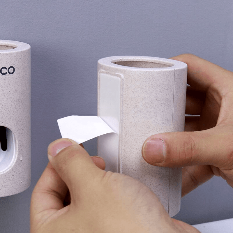 Ecoco Automatic Toothpaste Dispenser Dust-Proof Toothbrush Holder Wall Mount Stand Bathroom Accessories Set Toothpaste Squeezer - MRSLM