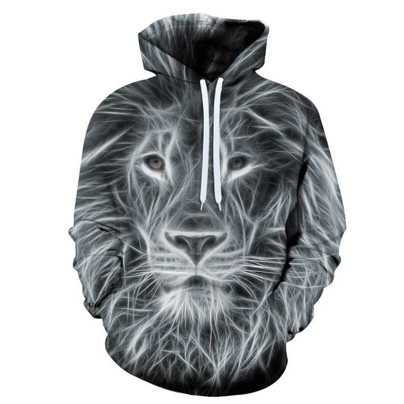 Spring and Autumn Men'S 3D Color Lion Head Digital Print Hoodie - MRSLM