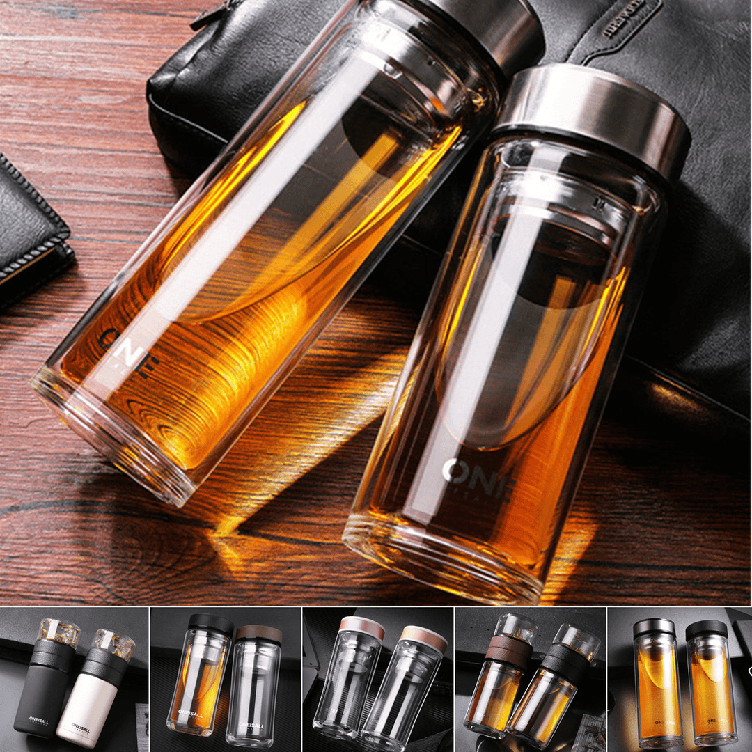 800/1000ML Glass Juice Water Bottle Double Walled Tea Infuser Mug with Travel Sleeve Water Bottles - MRSLM