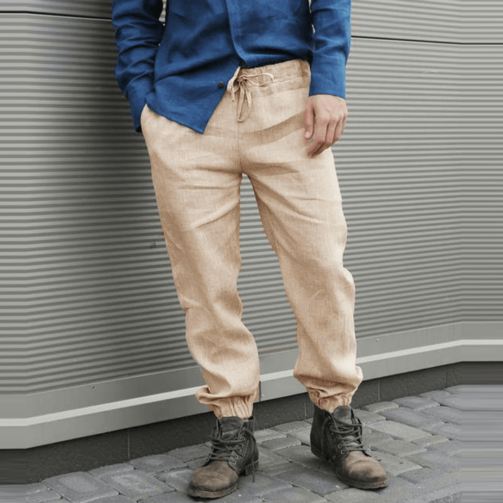 Mens Cotton Breathable Elastic Waist Casual Pants - MRSLM