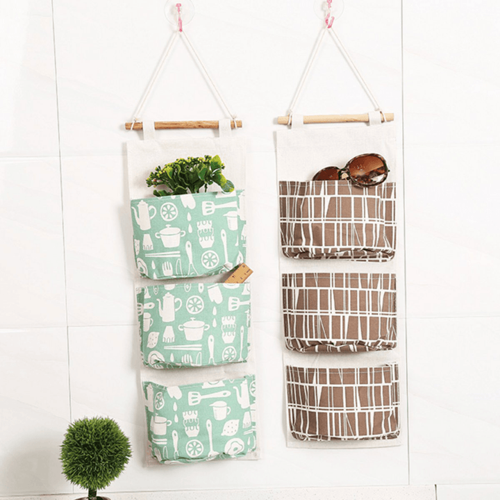 3 Grids Wall Hanging Storage Bag Organizer Toys Container Decor Pocket Pouch Desktop Organizer - MRSLM