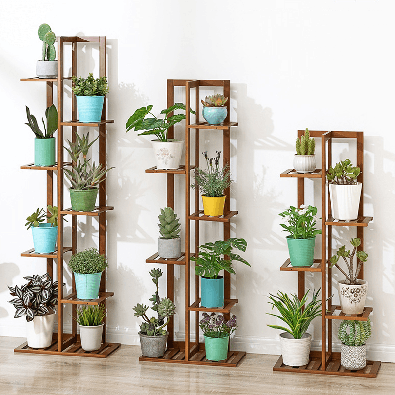 5/6/7-Tier Wooden Plant Stand Flower Pot Shelf Indoor Storage Display Rack - MRSLM