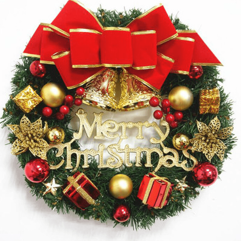 30Cm Christmas Garland Arrangement Ornament Wreath Decor Wreath Bow Bell for 2020 Christmas New Year Festival Decoration - MRSLM