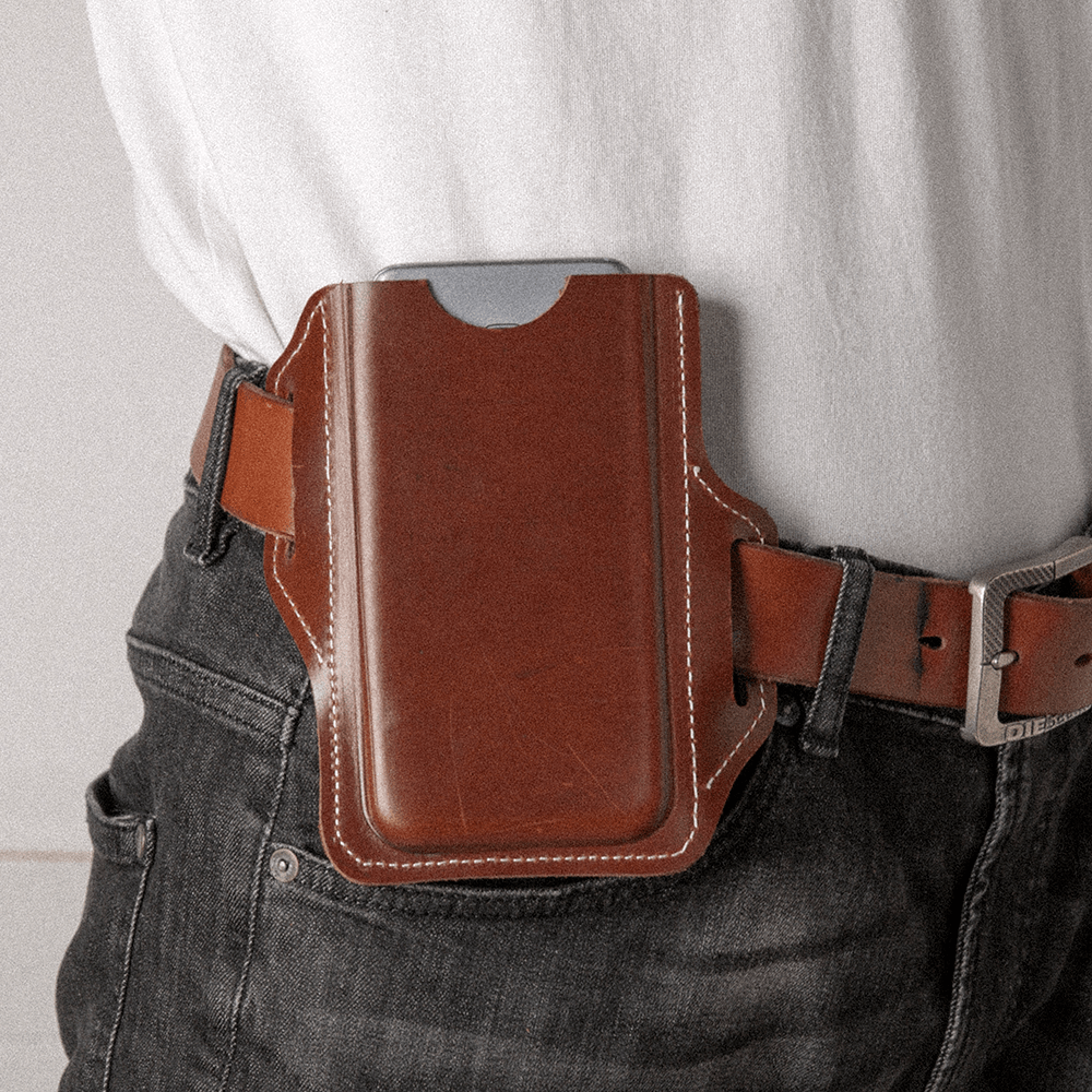 Men Genuine Leather Solid 6.3 Inch Phone Holder Waist Bag Belt Bag - MRSLM