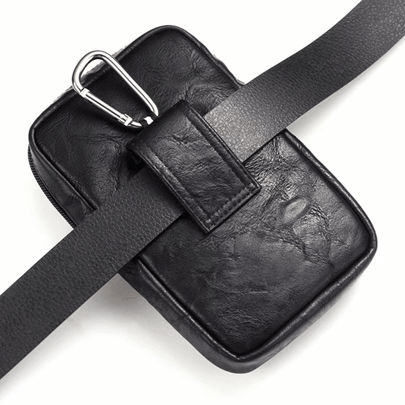 Men Genuine Leather Double Zipper Waist Bag Crossbody Bag - MRSLM