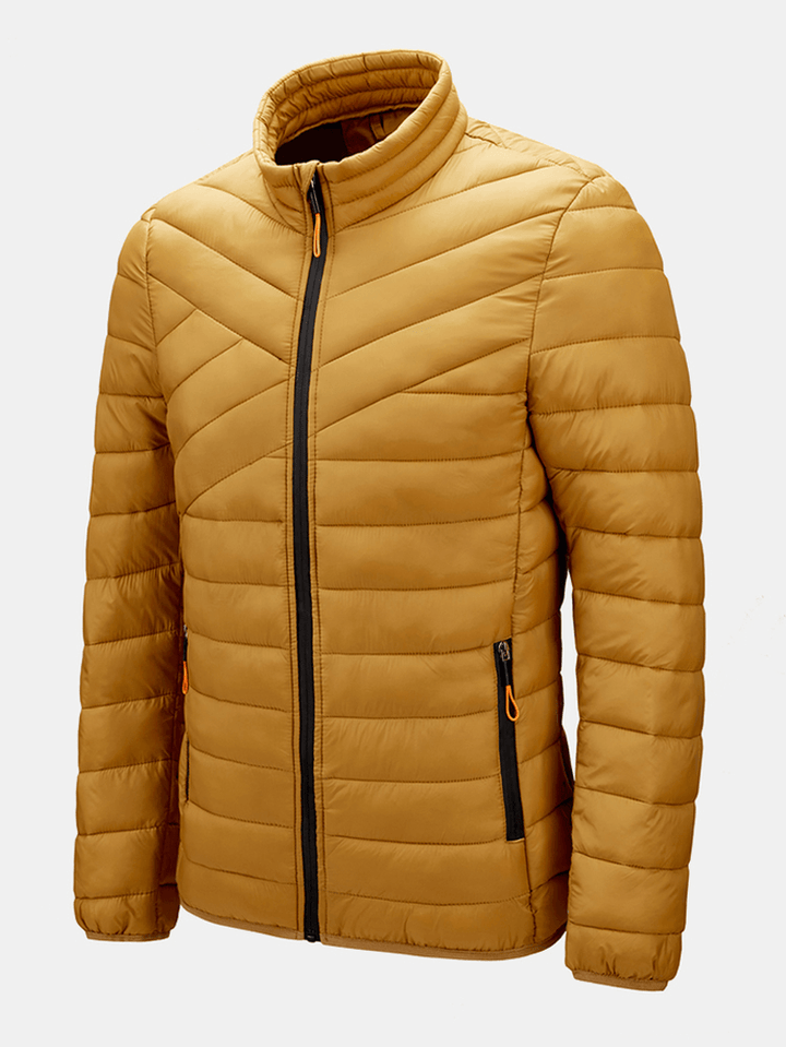 Mens Solid Quilted Zip up Basic Padded Coats with Welt Pocket - MRSLM