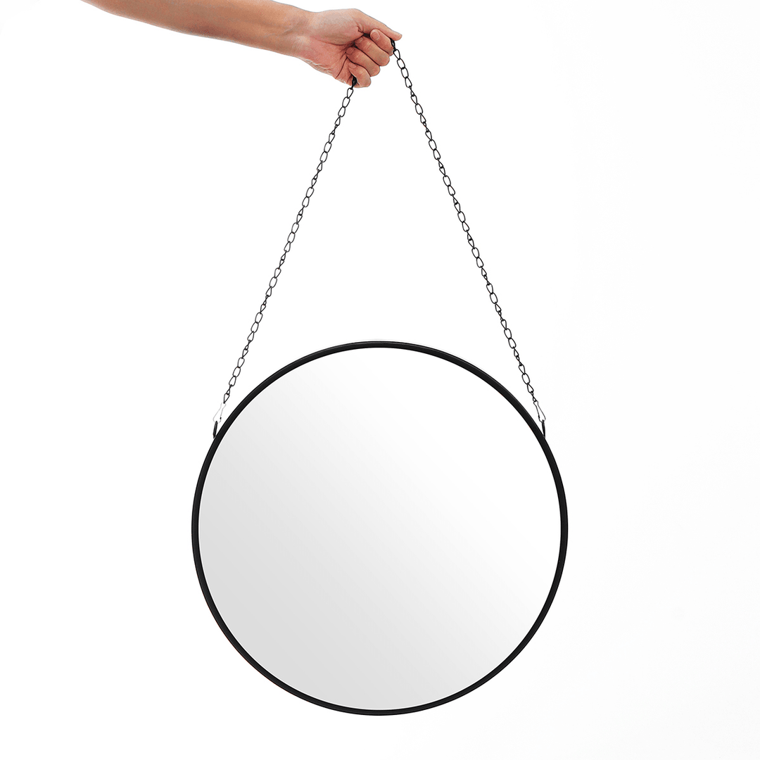 Round Industrial Black Metal Mirrors Hanging Chain Wall Mounted Retro Decor - MRSLM