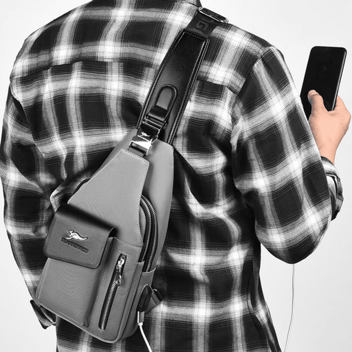 Men Oxford USB Charging Headphone Hole Design Chest Bag Multifunction Multi-Pocket Waterproof Crossbody Shoulder Bag - MRSLM