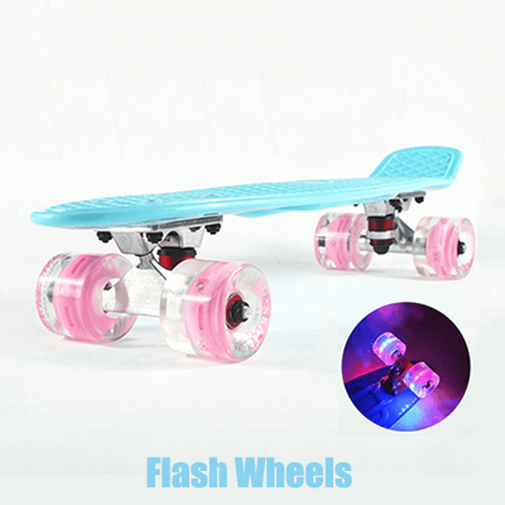 22 Inch Mini Cruiser Skateboard with Flash Wheel Single Banana Longboard Road Skate Board Small Skateboarding for Adult Children - MRSLM