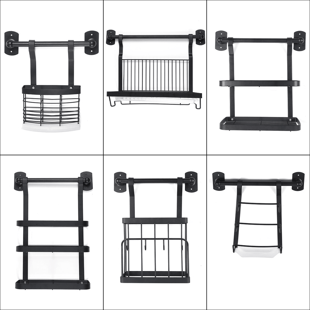 Wall-Mounted Rack Black Stainless Steel Kitchen Shelf Pot Cover Shelf Cover Storage Rack - MRSLM