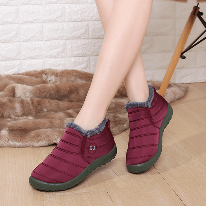 LOSTISY BJ Shoes Warm Wool Lining Flat Ankle Snow Boots for Women - MRSLM