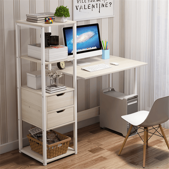 Computer Laptop Desk 47 Inch Writing Study Table Bookshelf Desktop Multifunction Desktop Workstation with Storage Racks & 2 Drawers Home Office Furniture - MRSLM