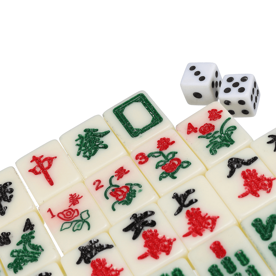 Chinese Mahjong Portable Retro Box Board Game Toy Rare 144 Tiles Mah-Jong Set in Leather Box - MRSLM