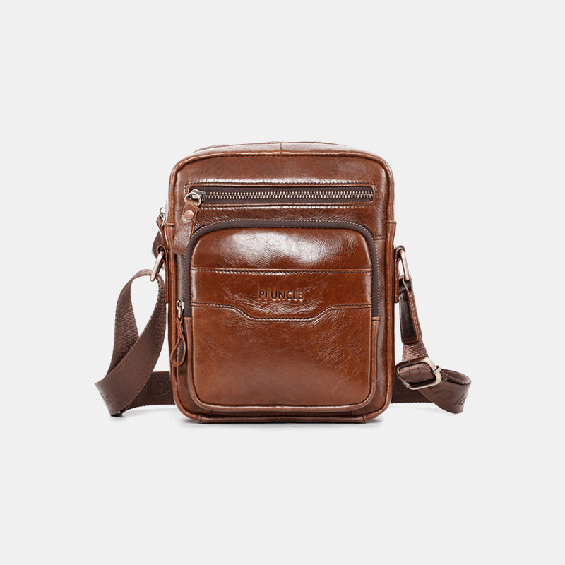 Men Genuine Leather Multi-Function Retro Wear-Resisant Large Capacity Handbag Shoulder Bag Cross Body Bag - MRSLM