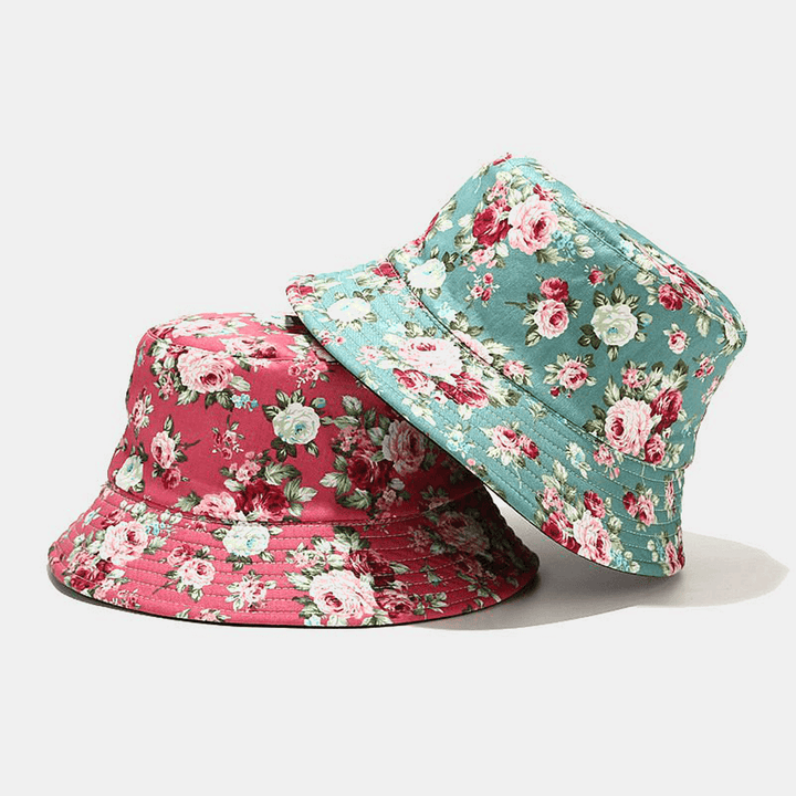 Women Double-Sided Summer UV Protection Floral Pattern Casual Outdoor Sun Hat Bucket Hat - MRSLM