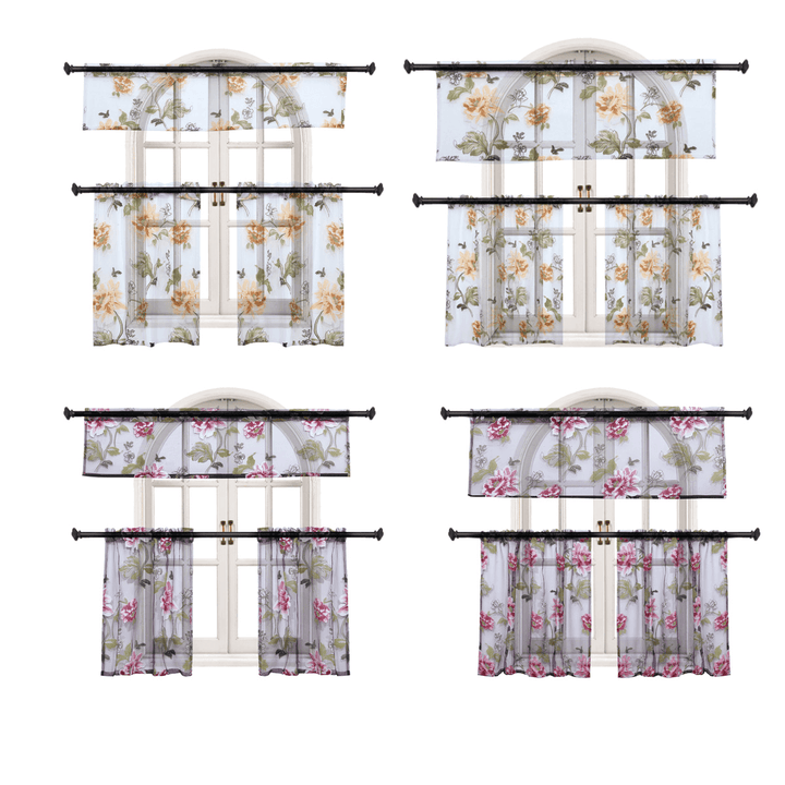 3 PCS Kitchen Curtain Washable Rod Pocket Curtain Tier Embroidered Floral Sheer Curtain - MRSLM