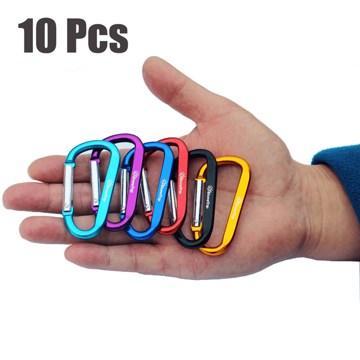 10Pcs Aluminum Buckles Outdoor Camping Multi-Function Hooks Key Chain Carabiner Tools - MRSLM