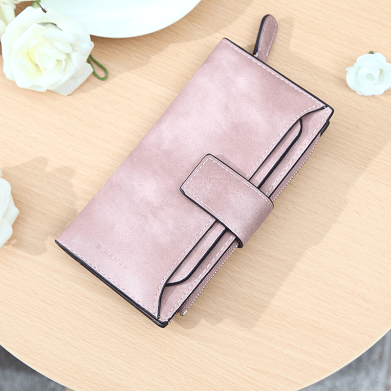 Women Matte Long Wallet Hasp Detachable Card Holder Coin Bags Clutches Bags - MRSLM