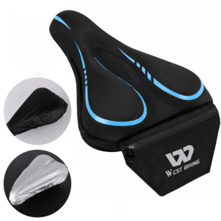 WEST BIKING Breathable Reflective Logo Flexible Silicone Adult Bicycle Bike Saddle Cover Cushion Cover with Storage Bag + Rain Cover - MRSLM