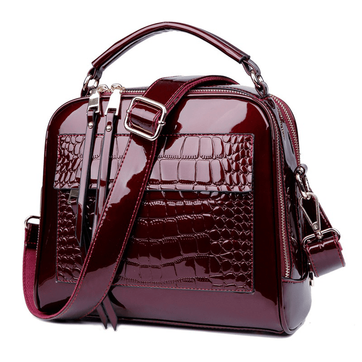 Women Patent Leather Seashell Bag Portable Diagonal Bag - MRSLM