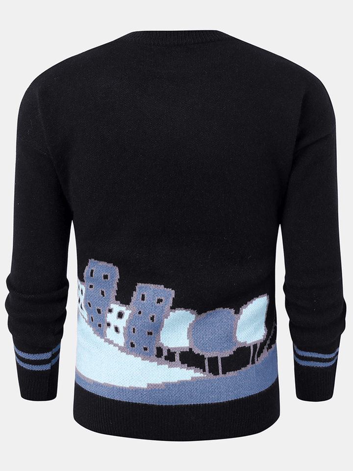 Mens Cartoon Animal Letter Embroidery Crew Neck Ribbed Knit Sweaters - MRSLM