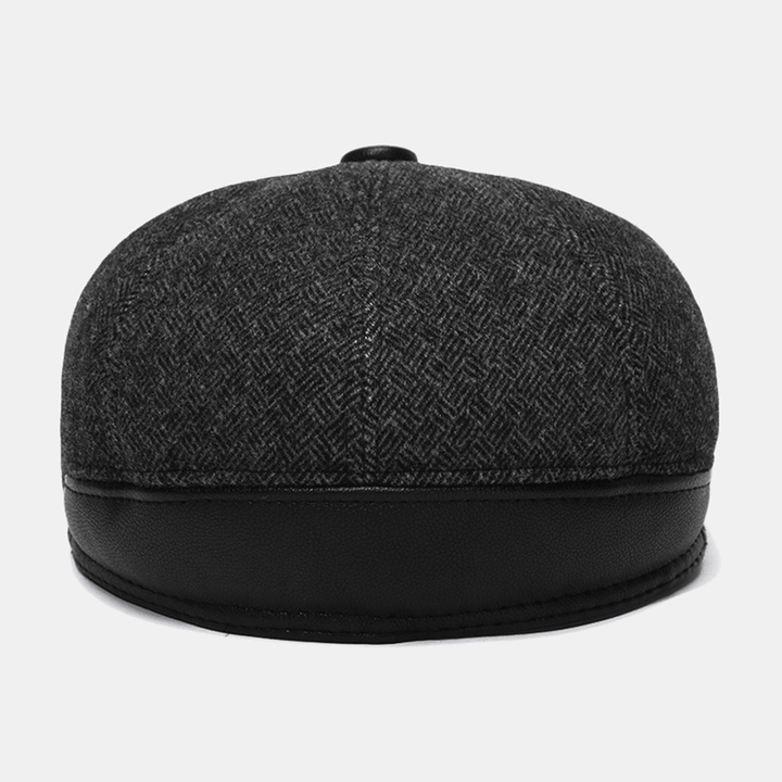 Mens Woolen Beret Caps plus Velvet Thick Ear Protection Forward Hat - MRSLM