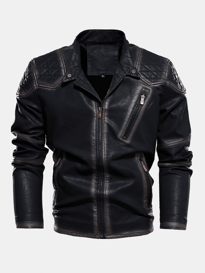 Mens Zip Front Velvet Lined PU Jacket with Zipped Welt Pocket - MRSLM