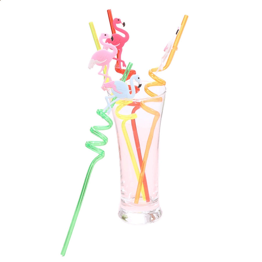 Kitchen Drinking Straw 4Pcs Creative Flamingo Straw Drink Straws Pvc Soft Cartoon Straws - MRSLM