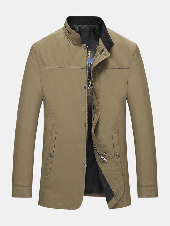 Mens Solid Color Stand Collar Pocket Classic Jacket - MRSLM