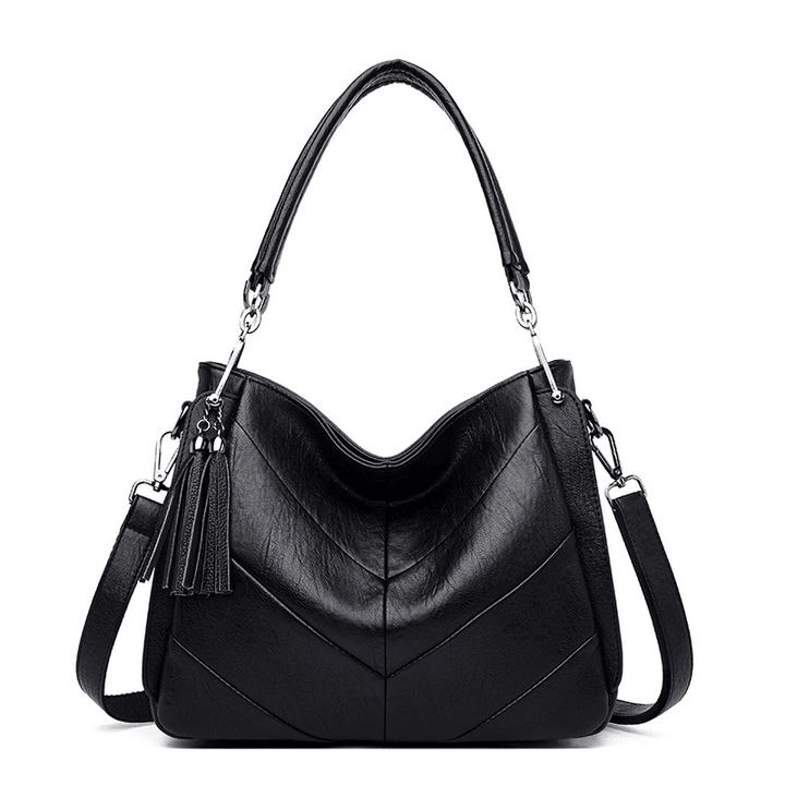 Women Large Capacity Solid Tassel Tote Bag Crossbody Bag Handbag - MRSLM