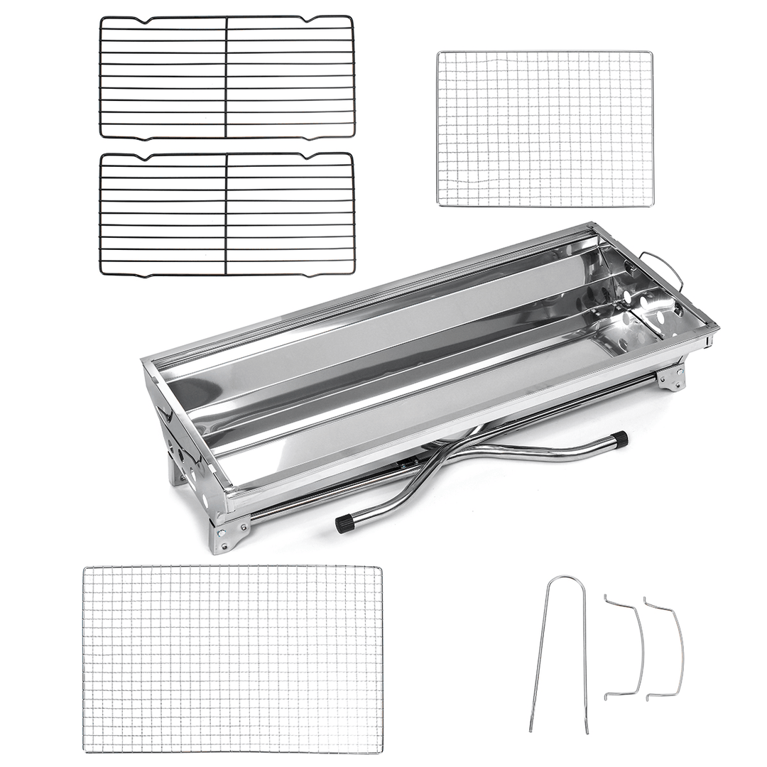 3-5 People Folding BBQ Grills Stainless Steel Charcoal Barbecue Stove Camping Picnic Patio - MRSLM
