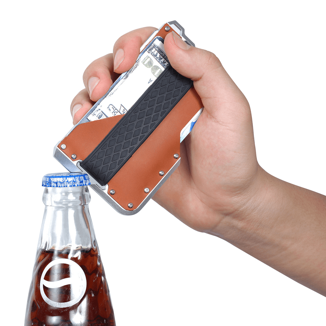 Ipree® RFID Genuine Real Leather Aluminium Alloy Credit Bank Card Case Holder Metal Bottle Opener - MRSLM