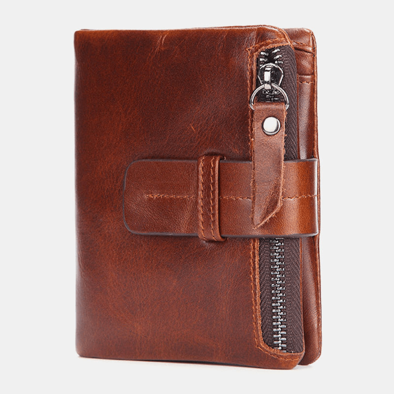 Men Genuine Leather Retro Zipper Cowhide Multi-Slot Card Holder Wallet - MRSLM