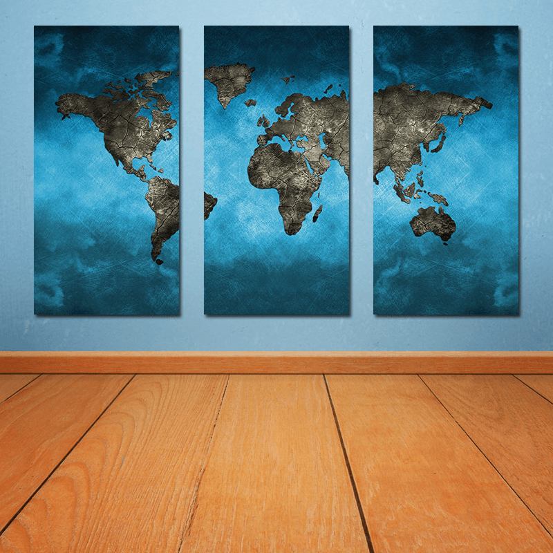 Miico Hand Painted Three Combination Decorative Paintings Continental Map Wall Art for Home Decoration - MRSLM