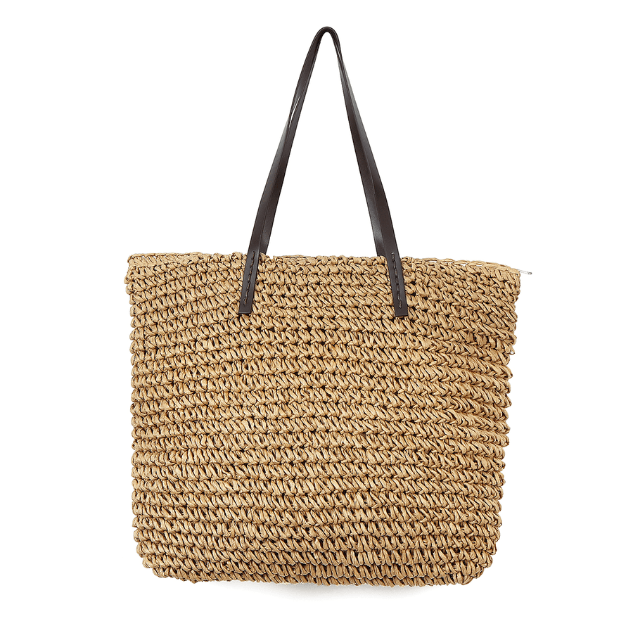 Outdoor Portable Straw Weave Handbag Tote Beach Bag Pack Pouch Shoulder Bag - MRSLM