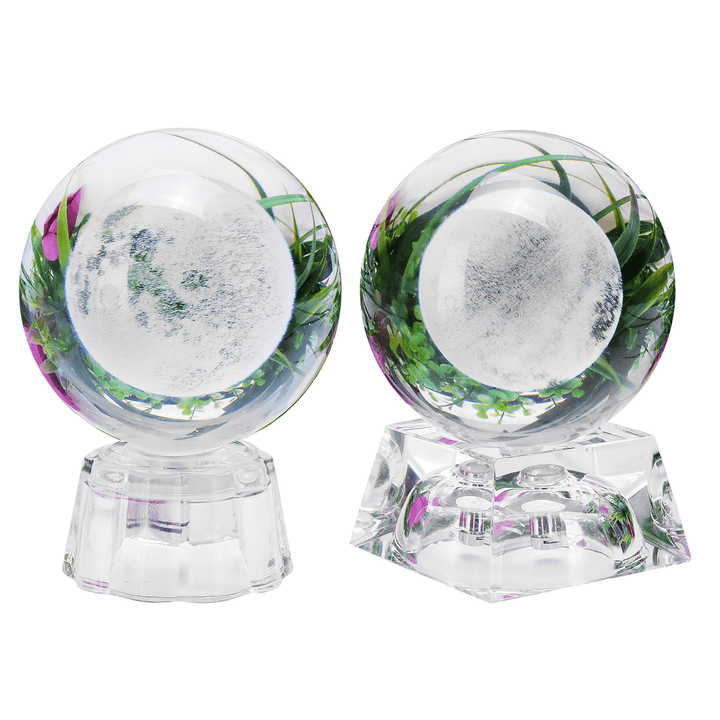 Moon Crystal Ball with Light Effect Base 3D Engraving Colorful Ornaments Crafts Desktop Decorations - MRSLM