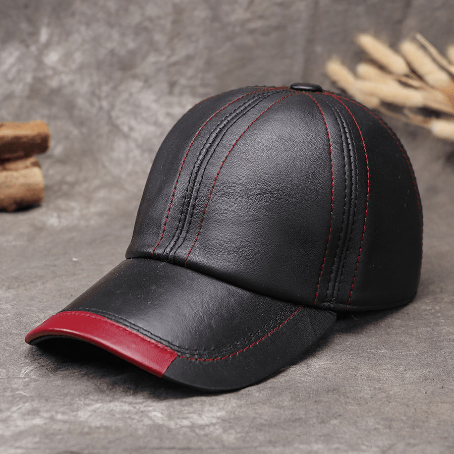 Men Genuine Leather Casual Sunvisor Sport Baseball Hat - MRSLM