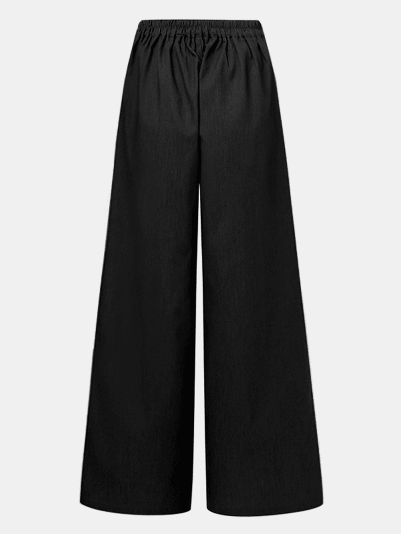 Women Solid Color High Waist Wild Casual Loose Wide Leg Pants - MRSLM