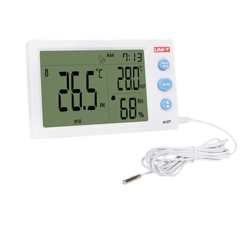 UNI-T A12T Digital LCD Thermometer Hygrometer Temperature Humidity Meter Alarm Clock Weather Station Indoor Outdoor - MRSLM