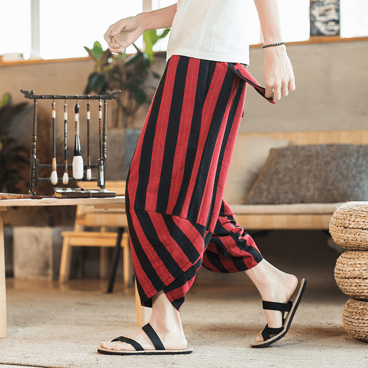 Mens Ethnic Style Summer Stripe Casual Pants - MRSLM