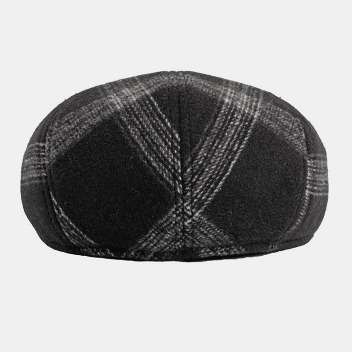 Men Felt Ear Protection Winter Outdoor Plaid Pattern Warm Universal Beret Hat Forward Hat - MRSLM