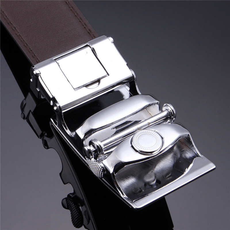 Men Second Floor Cowhide Leather Belt Automatic Buckle Black Brown Waist Strap Waistband - MRSLM