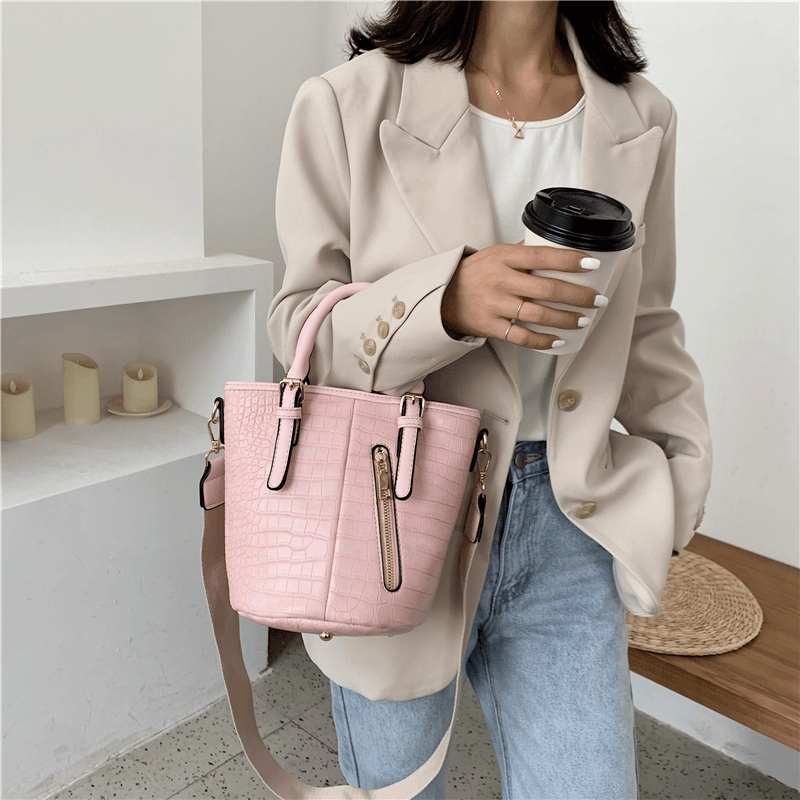 Women PU Leather Alligator Pattern Stitching Casual Fashion Handbag Crossbody Bag - MRSLM