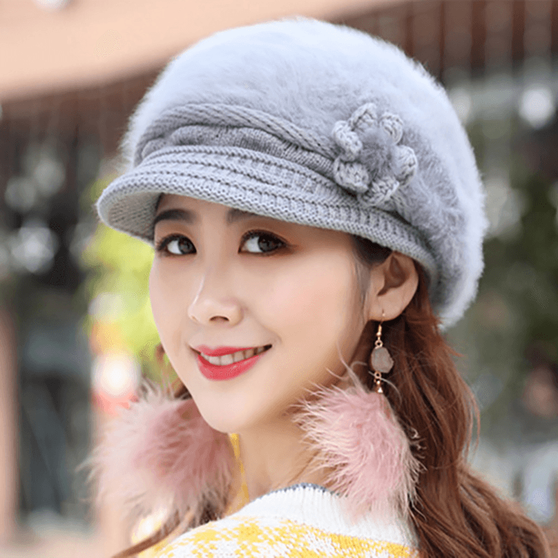 Womens Leisure Winter Knit Hat plus Velvet Beret Hat - MRSLM