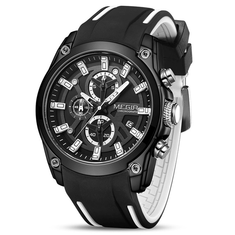 MEGIR 2144 Casual Sport Men Watch Chronograph Luminous Function Calendar Silicone Strap 3ATM Waterproof Quartz Watch - MRSLM