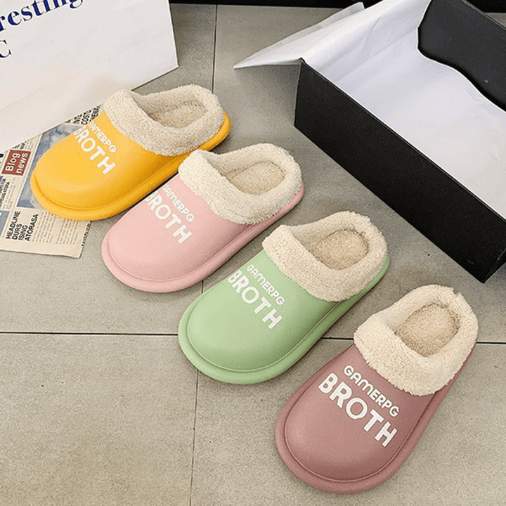 Women Comfy Winter Warm Waterproof Plush Indoor Slippers - MRSLM