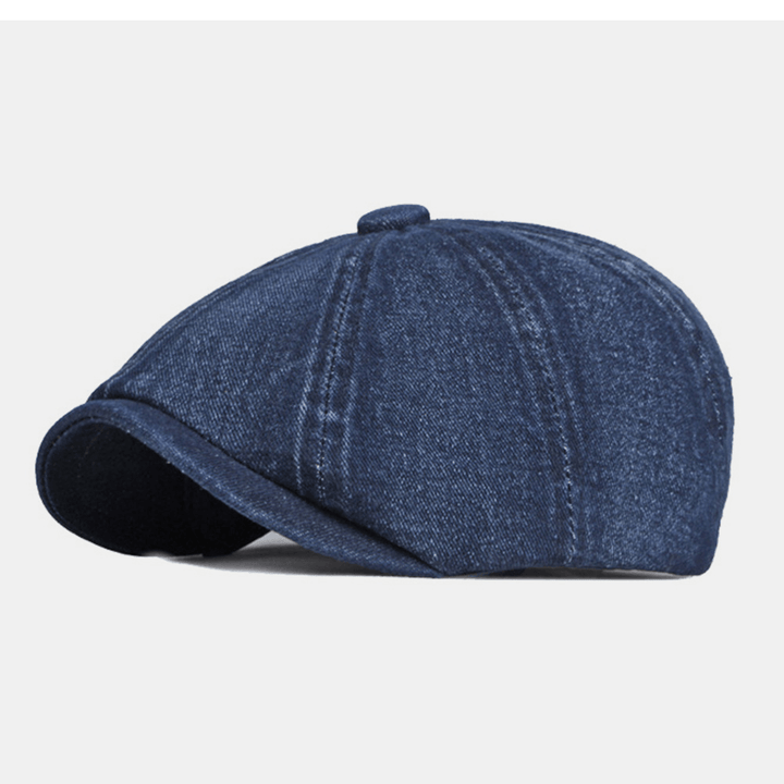 Men Washed Denim Back Elastic Band Design Adjustable Octagonal Hat British Retro Short Brim Newsboy Hat Flat Hat Painter Hat - MRSLM